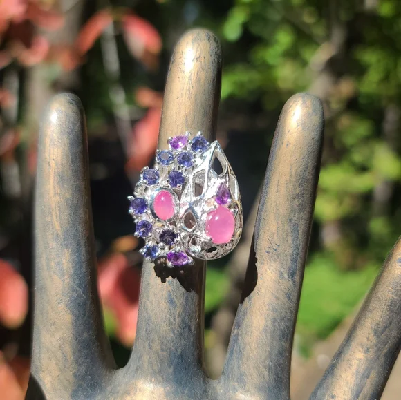 Star Ruby Amethyst & Lolite Sterling ring sz6.5 - Picture 5 of 10
